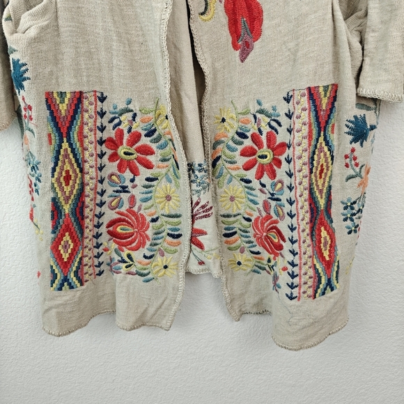 Johnny Was Floral Bird Embroidered Open Hooded Duster Open Front Cartigan LG - Picture 10 of 16